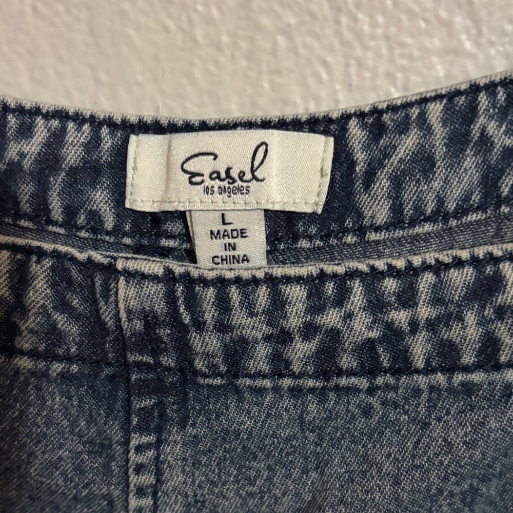 Easel Distressed Blue Denim Overalls - Picture 4 of 7